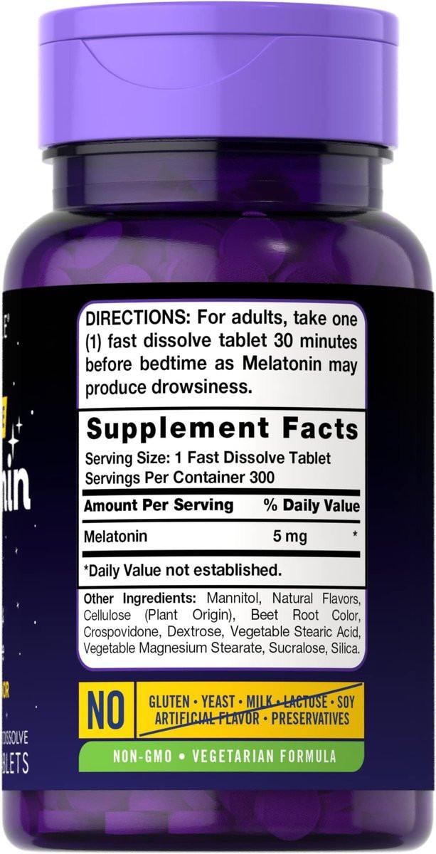 Carlyle Melatonin 5 mg Fast Dissolve 300 Tabletten | Beerengeschmack | Vegetarisches, Non-GMO Nahrungsergänzungsmittel