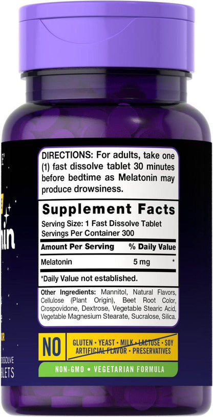 Carlyle Melatonin 5 mg Fast Dissolve 300 Tabletten | Beerengeschmack | Vegetarisches, Non-GMO Nahrungsergänzungsmittel