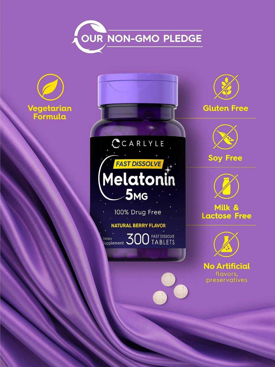 Carlyle Melatonin 5 mg Fast Dissolve 300 Tabletten | Beerengeschmack | Vegetarisches, Non-GMO Nahrungsergänzungsmittel