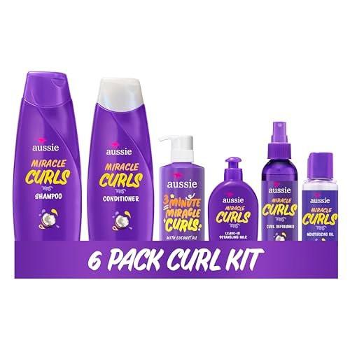 Aussie Miracle Curls 6-teiliges Set: Shampoo, Conditioner, Tiefenpflege, Auffrischungs-Gel, Entwirrungsmilch & Öl-Behandlung – 55,8 Fl Oz