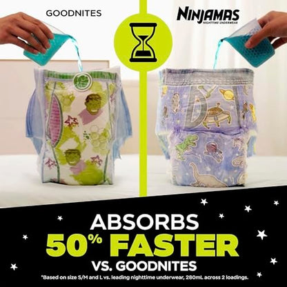 Ninjamas Mädchen Windeln für Bettnässen, Größe L (29-43+ kg), 34 Stück, Nächtlicher Schutz, Ultra Saugfähig, Hypoallergen