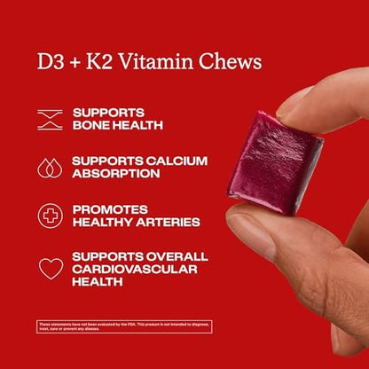HumanN Vitamin D3 + K2 Lutschtabletten – Hochdosiert 5000 IE (125 μg) Unterstützt gesunde Stimmung, Immunsystem, Herz-Kreislauf-, Atemwegs- und Knochengesundheit, gemischter Beerengeschmack, 30 Stück
