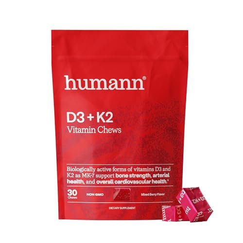 HumanN Vitamin D3 + K2 Lutschtabletten – Hochdosiert 5000 IE (125 μg) Unterstützt gesunde Stimmung, Immunsystem, Herz-Kreislauf-, Atemwegs- und Knochengesundheit, gemischter Beerengeschmack, 30 Stück