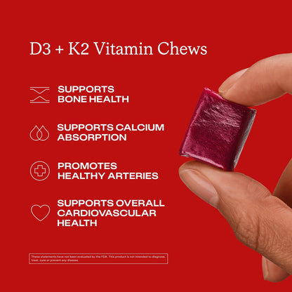 HumanN Vitamin D3 + K2 Lutschtabletten – Hochdosiert 5000 IE (125 μg) Unterstützt gesunde Stimmung, Immunsystem, Herz-Kreislauf-, Atemwegs- und Knochengesundheit, gemischter Beerengeschmack, 30 Stück
