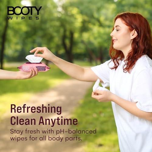 BOOTY WIPES Feuchttücher für Frauen – 80 pH-ausgeglichene, spülbare Feuchttücher mit Vitamin E und Aloe Vera – Große, parfümfreie Reinigungstücher für die Intimhygiene