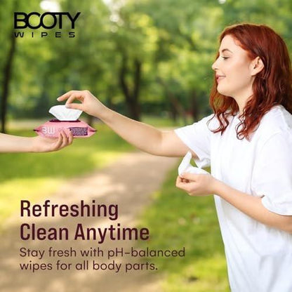 BOOTY WIPES Feuchttücher für Frauen – 80 pH-ausgeglichene, spülbare Feuchttücher mit Vitamin E und Aloe Vera – Große, parfümfreie Reinigungstücher für die Intimhygiene