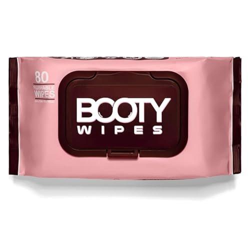 BOOTY WIPES Feuchttücher für Frauen – 80 pH-ausgeglichene, spülbare Feuchttücher mit Vitamin E und Aloe Vera – Große, parfümfreie Reinigungstücher für die Intimhygiene