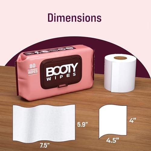 BOOTY WIPES Feuchttücher für Frauen – 80 pH-ausgeglichene, spülbare Feuchttücher mit Vitamin E und Aloe Vera – Große, parfümfreie Reinigungstücher für die Intimhygiene