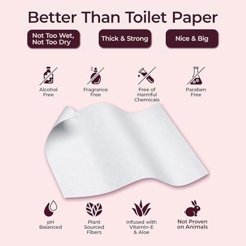 BOOTY WIPES Feuchttücher für Frauen – 80 pH-ausgeglichene, spülbare Feuchttücher mit Vitamin E und Aloe Vera – Große, parfümfreie Reinigungstücher für die Intimhygiene