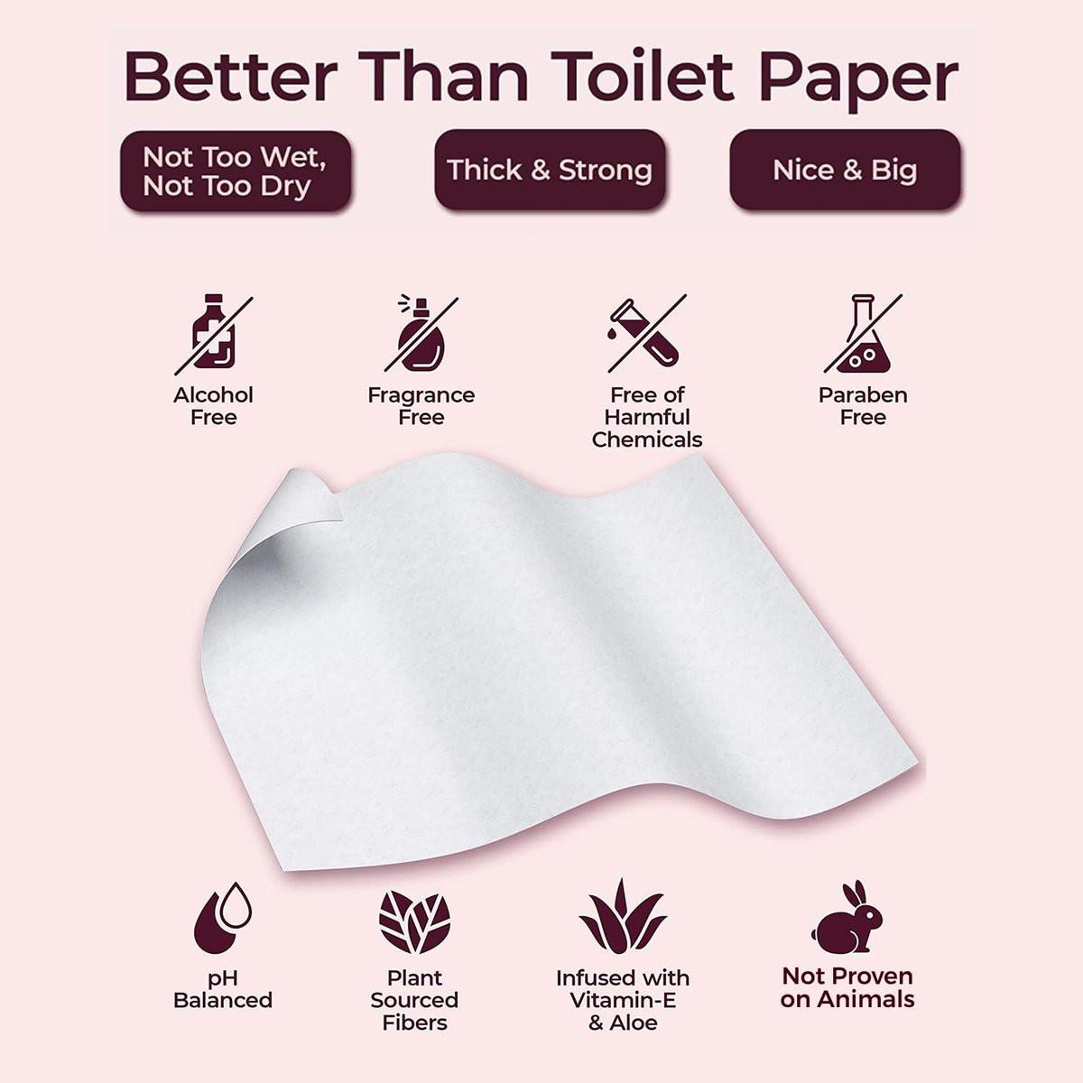 BOOTY WIPES Feuchttücher für Frauen – 80 pH-ausgeglichene, spülbare Feuchttücher mit Vitamin E und Aloe Vera – Große, parfümfreie Reinigungstücher für die Intimhygiene