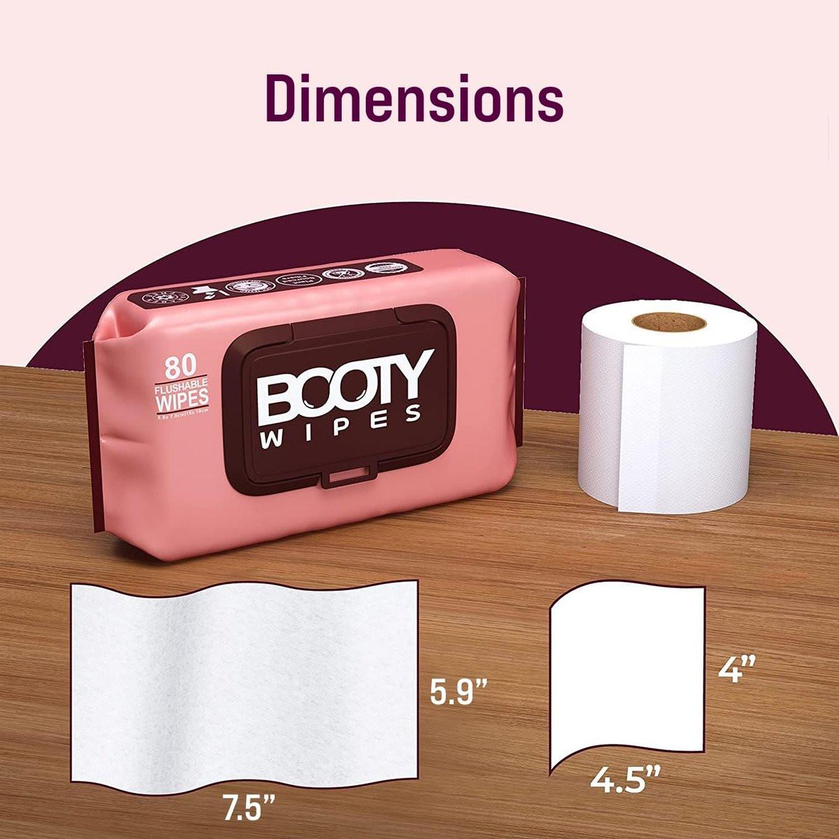 BOOTY WIPES Feuchttücher für Frauen – 80 pH-ausgeglichene, spülbare Feuchttücher mit Vitamin E und Aloe Vera – Große, parfümfreie Reinigungstücher für die Intimhygiene