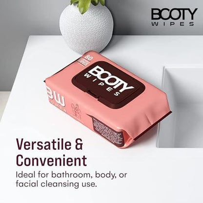 BOOTY WIPES Feuchttücher für Frauen – 80 pH-ausgeglichene, spülbare Feuchttücher mit Vitamin E und Aloe Vera – Große, parfümfreie Reinigungstücher für die Intimhygiene