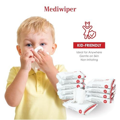 Mediwiper 20er-Pack alkoholfreie Desinfektionstücher, große unparfümierte Feuchttücher für Hände und Oberflächen (20 Tücher, 100 Tücher (20 x 5))