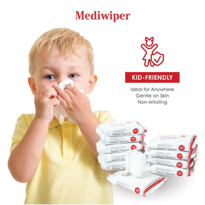 Mediwiper 20er-Pack alkoholfreie Desinfektionstücher, große unparfümierte Feuchttücher für Hände und Oberflächen (20 Tücher, 100 Tücher (20 x 5))