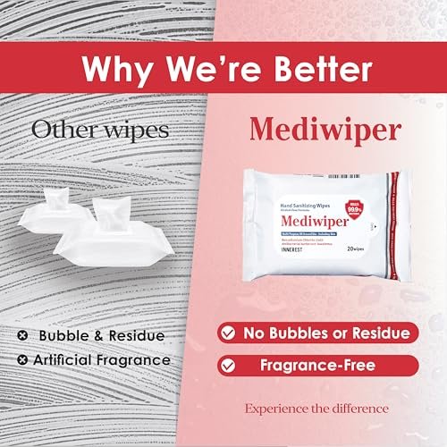 Mediwiper 20er-Pack alkoholfreie Desinfektionstücher, große unparfümierte Feuchttücher für Hände und Oberflächen (20 Tücher, 100 Tücher (20 x 5))
