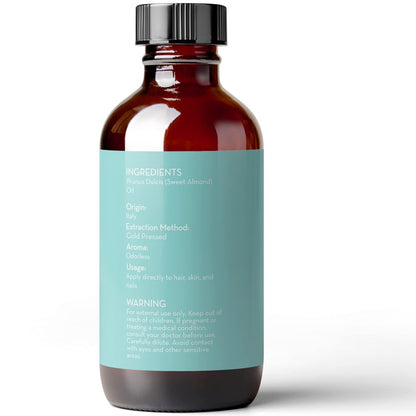 Pure Body Naturals Süßes Mandelöl, 118 ml - Kaltgepresst und 100% rein - für Haare, Haut, Nägel, therapeutische Massage, Trägeröl