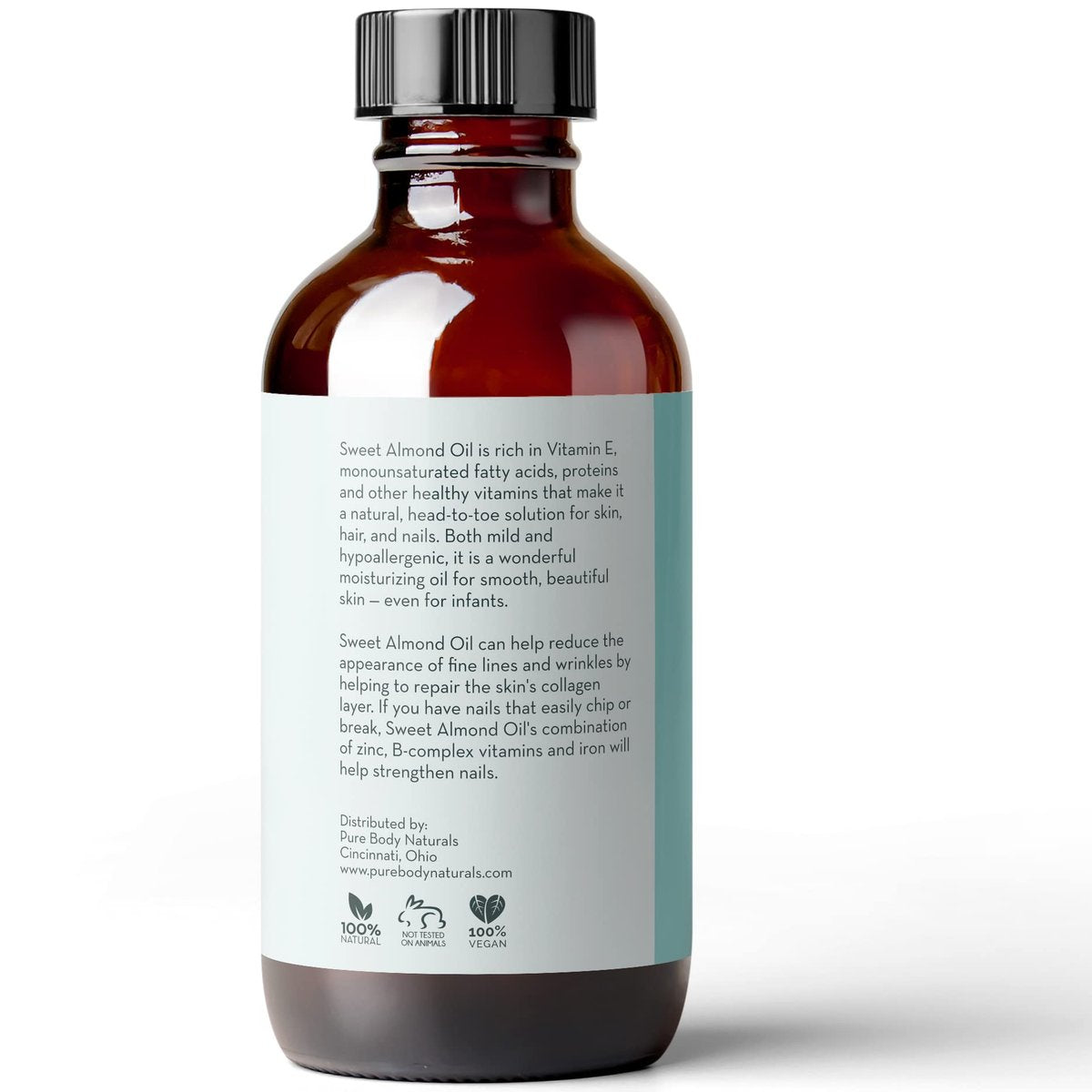 Pure Body Naturals Süßes Mandelöl, 118 ml - Kaltgepresst und 100% rein - für Haare, Haut, Nägel, therapeutische Massage, Trägeröl