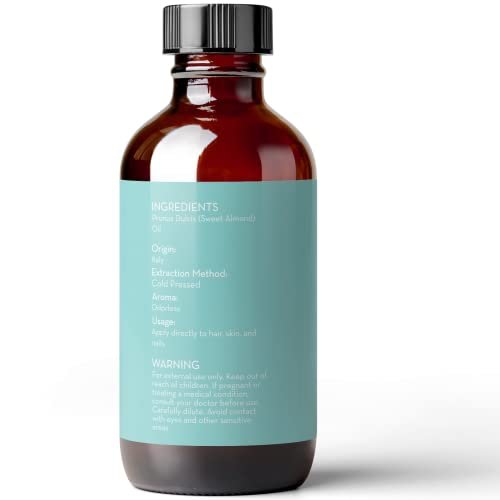 Pure Body Naturals Süßes Mandelöl, 118 ml - Kaltgepresst und 100% rein - für Haare, Haut, Nägel, therapeutische Massage, Trägeröl