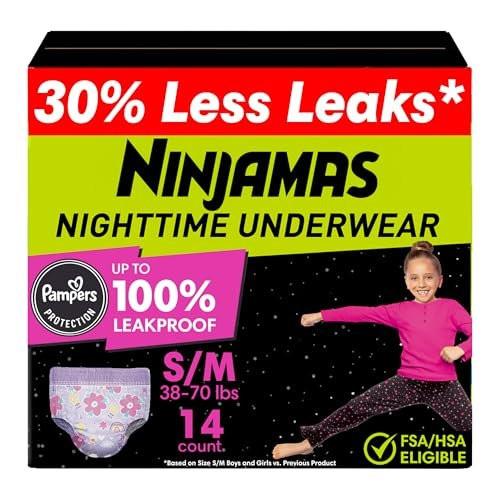Ninjamas Mädchen Bettnässen Nachtwindeln - Größe S/M (17-32 kg), 14 Stück, Übernacht-Schutz, Ultra-saugfähig, Hypoallergen