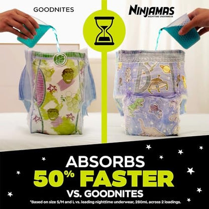 Ninjamas Mädchen Bettnässen Nachtunterwäsche, Größe S/M (17-32 kg), 44 Stück, nächtlicher Schutz, ultra-saugfähig, hypoallergen