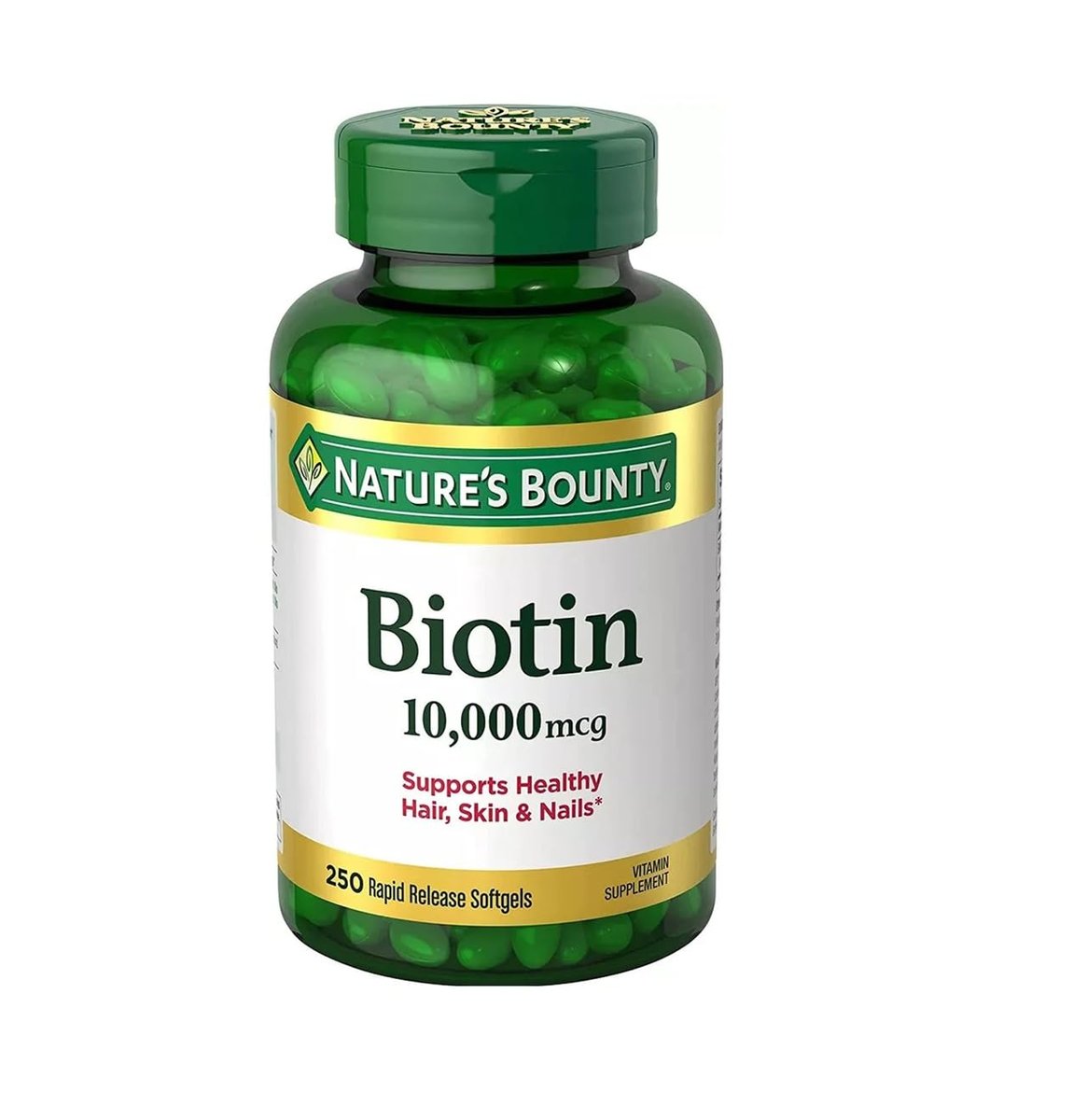 Nature's Bounty Biotin 10.000 mcg – 250 Rapid Release Softgels für Haar, Haut und Nägel
