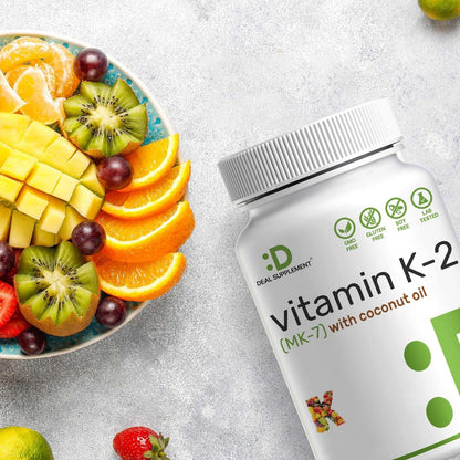 DEAL SUPPLEMENT Vitamin K2 MK-7 200 mcg pro Portion, 240 Kokosöl-Weichkapseln | Leicht absorbierte Menaquinon-7 Form | Knochen-, Gelenk- und Immununterstützung – Nicht-GMO
