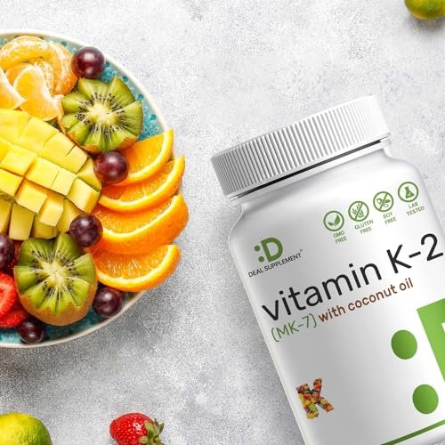 DEAL SUPPLEMENT Vitamin K2 MK-7 200 mcg pro Portion, 240 Kokosöl-Weichkapseln | Leicht absorbierte Menaquinon-7 Form | Knochen-, Gelenk- und Immununterstützung – Nicht-GMO
