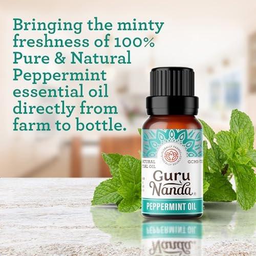 GuruNanda Pfefferminzöl, 100% rein, natürlich & unverdünnt, Aromatherapieöl für Diffuser & DIY-Rezepte, belebender Duft unterstützt Konzentration und Klarheit (2 x 15 ml)