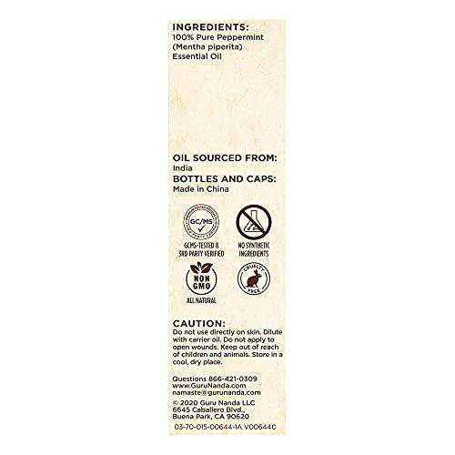 GuruNanda Pfefferminzöl, 100% rein, natürlich & unverdünnt, Aromatherapieöl für Diffuser & DIY-Rezepte, belebender Duft unterstützt Konzentration und Klarheit (2 x 15 ml)
