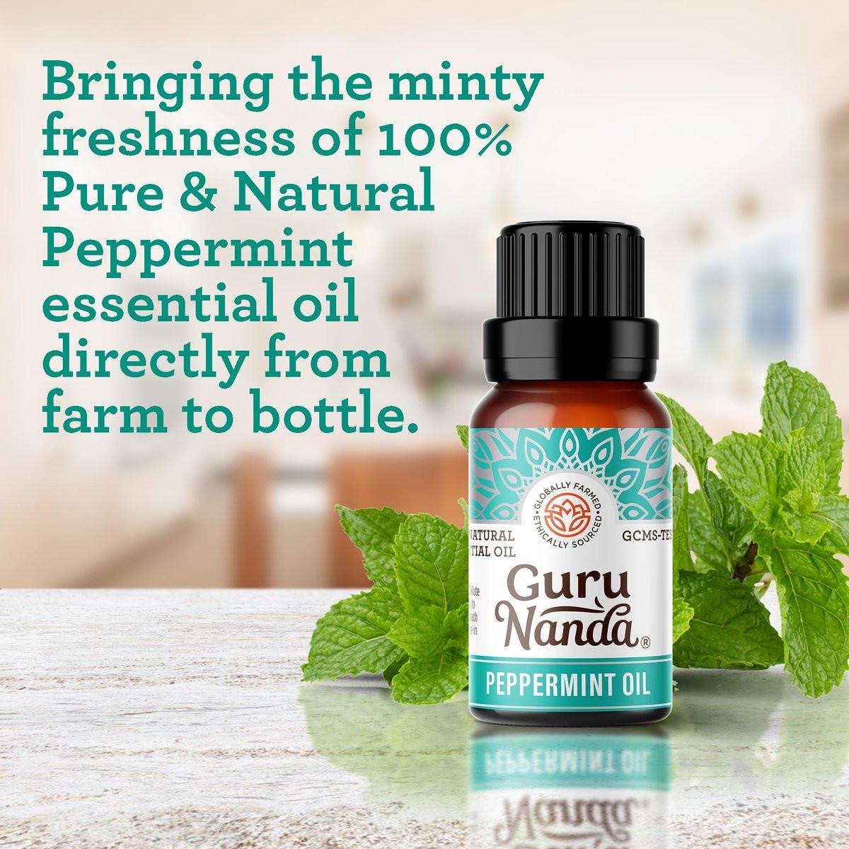 GuruNanda Pfefferminzöl, 100% rein, natürlich & unverdünnt, Aromatherapieöl für Diffuser & DIY-Rezepte, belebender Duft unterstützt Konzentration und Klarheit (2 x 15 ml)