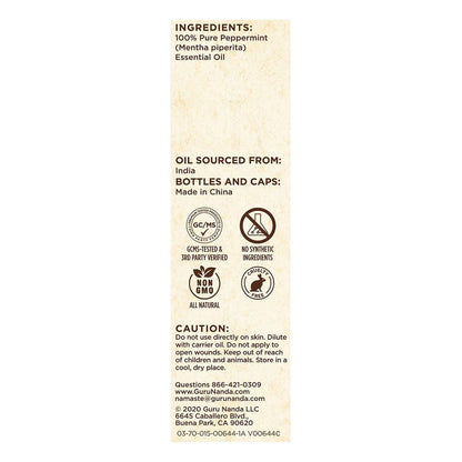 GuruNanda Pfefferminzöl, 100% rein, natürlich & unverdünnt, Aromatherapieöl für Diffuser & DIY-Rezepte, belebender Duft unterstützt Konzentration und Klarheit (2 x 15 ml)