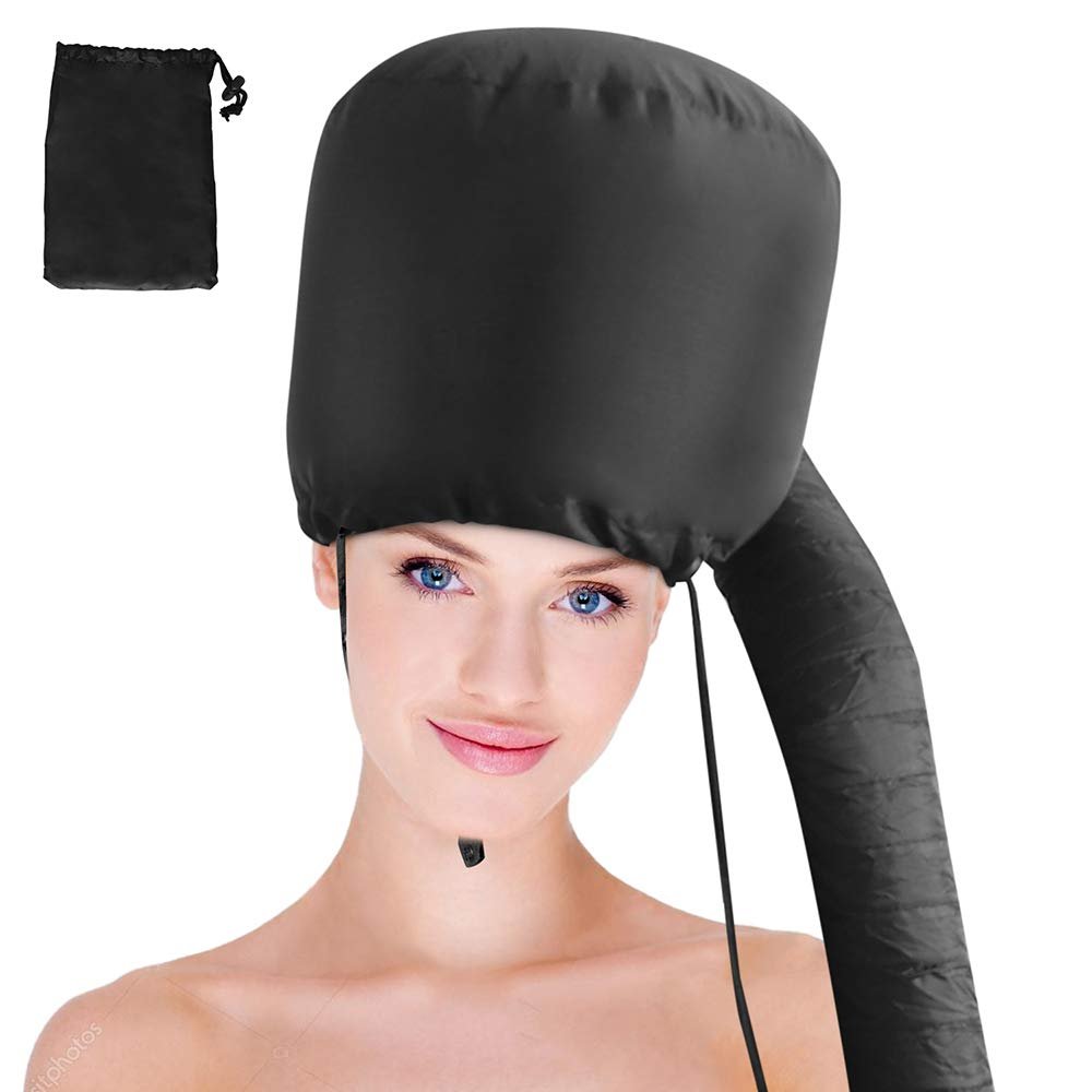 Bonnet-Haartrockner-Aufsatz – Verbesserte Haube mit Kinnriemen und verlängertem Schlauch für einfaches Styling, Locken und Tiefenpflege, inklusive Aufbewahrungstasche