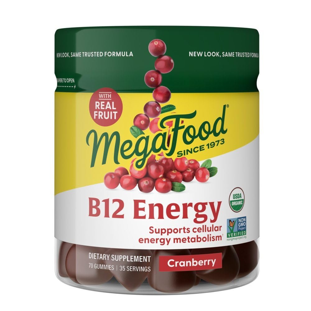 MegaFood Vitamin B12 Energy Gummies – Vegan – Mit Methyl-B12 zur Unterstützung der zellulären Energieproduktion – Cranberry – Tägliches Vitamin-B12-Präparat – USDA Organic – 70 Gummis, 35 Portionen