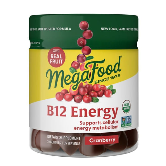 MegaFood Vitamin B12 Energy Gummies – Vegan – Mit Methyl-B12 zur Unterstützung der zellulären Energieproduktion – Cranberry – Tägliches Vitamin-B12-Präparat – USDA Organic – 70 Gummis, 35 Portionen