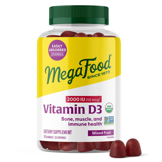 MegaFood Vitamin D3 Gummis 2000 IE (50 µg) – Vegan, Bio, Glutenfrei – 70 Stück für Knochen-, Muskel- und Immununterstützung