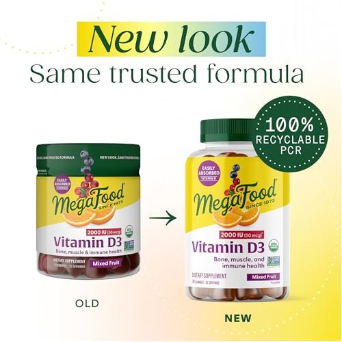 MegaFood Vitamin D3 Gummis 2000 IE (50 µg) – Vegan, Bio, Glutenfrei – 70 Stück für Knochen-, Muskel- und Immununterstützung