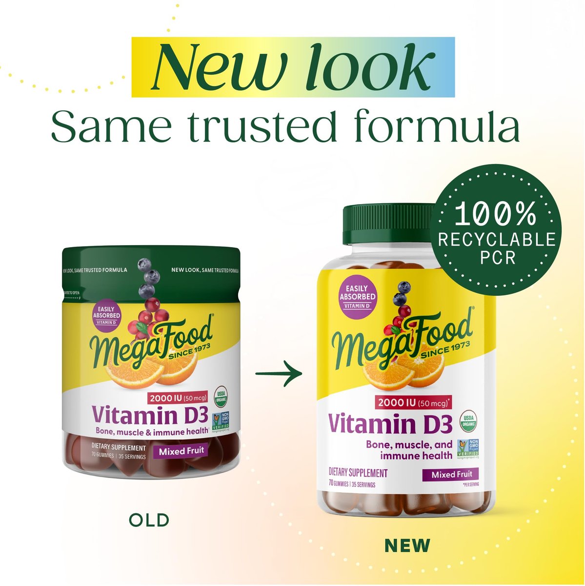 MegaFood Vitamin D3 Gummis 2000 IE (50 µg) – Vegan, Bio, Glutenfrei – 70 Stück für Knochen-, Muskel- und Immununterstützung