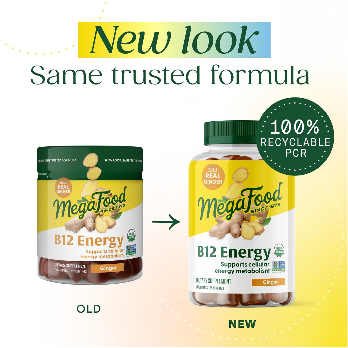 MegaFood Vitamin B12 Energie-Gummibärchen – Vegan – Mit Methyl-B12 für zelluläre Energieproduktion – Ingwer – Tägliches Vitamin-B12-Präparat – USDA Organic – 70 Gummibärchen, 35 Portionen