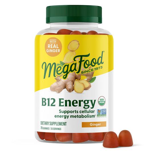 MegaFood Vitamin B12 Energie-Gummibärchen – Vegan – Mit Methyl-B12 für zelluläre Energieproduktion – Ingwer – Tägliches Vitamin-B12-Präparat – USDA Organic – 70 Gummibärchen, 35 Portionen