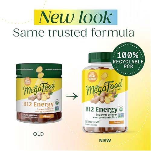 MegaFood Vitamin B12 Energie-Gummibärchen – Vegan – Mit Methyl-B12 für zelluläre Energieproduktion – Ingwer – Tägliches Vitamin-B12-Präparat – USDA Organic – 70 Gummibärchen, 35 Portionen