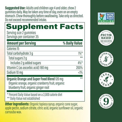 MegaFood C Defense Tägliches Vitamin C Supplement – Kaubare Vitamin C Gummis, Immunsystem Unterstützung, würziger Zitrusgeschmack, aus echten Lebensmitteln, vegan – 70 Gummis, 35 Portionen