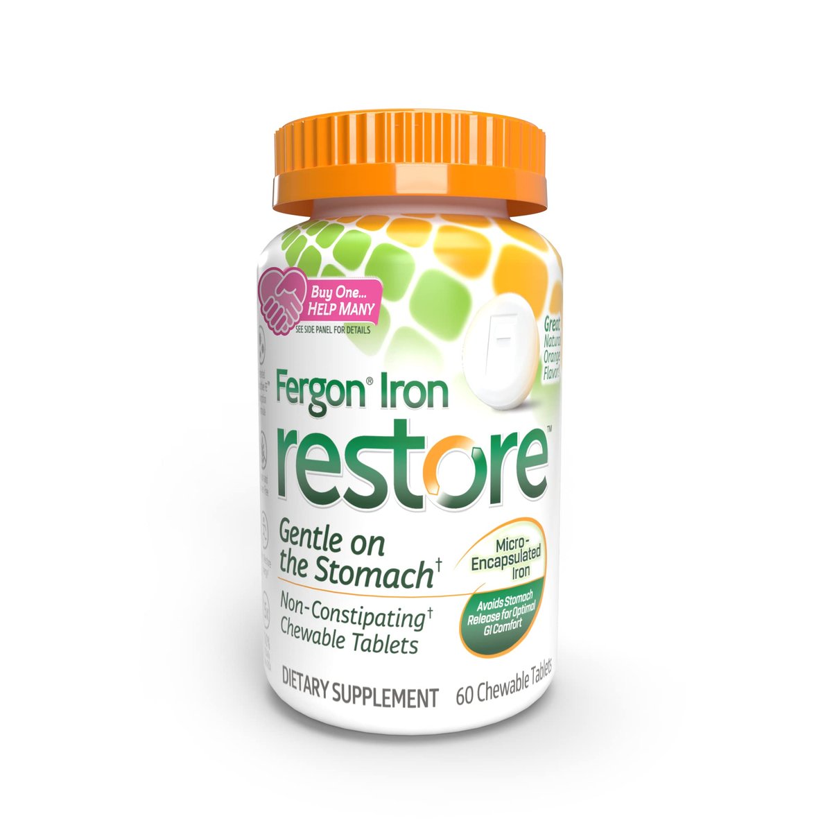 Fergon Eisen Restore Kautabletten – Sanft zum Magen, nicht verstopfend – 27 mg Eisen für Energieunterstützung – 60 Tabletten