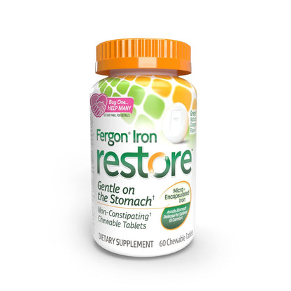 Fergon Eisen Restore Kautabletten – Sanft zum Magen, nicht verstopfend – 27 mg Eisen für Energieunterstützung – 60 Tabletten