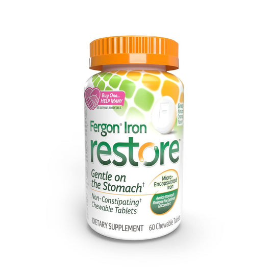 Fergon Eisen Restore Kautabletten – Sanft zum Magen, nicht verstopfend – 27 mg Eisen für Energieunterstützung – 60 Tabletten