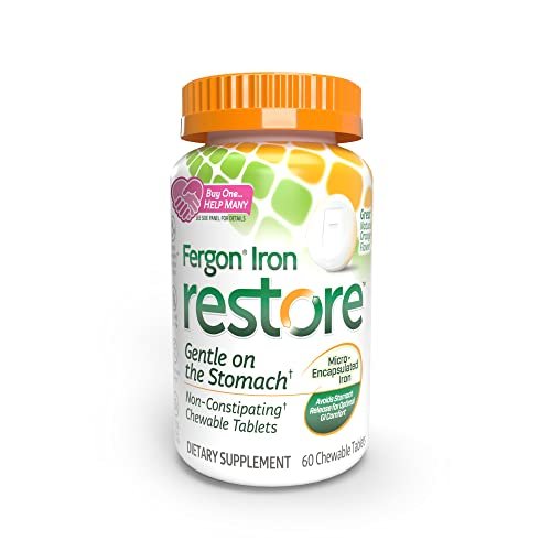 Fergon Eisen Restore Kautabletten – Sanft zum Magen, nicht verstopfend – 27 mg Eisen für Energieunterstützung – 60 Tabletten