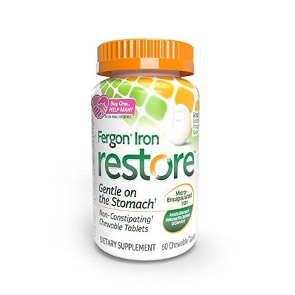 Fergon Eisen Restore Kautabletten – Sanft zum Magen, nicht verstopfend – 27 mg Eisen für Energieunterstützung – 60 Tabletten