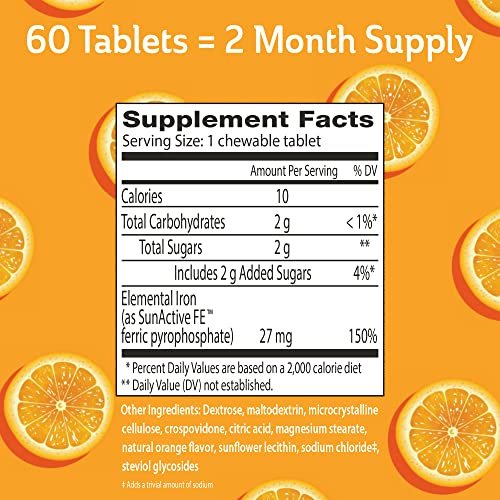 Fergon Eisen Restore Kautabletten – Sanft zum Magen, nicht verstopfend – 27 mg Eisen für Energieunterstützung – 60 Tabletten