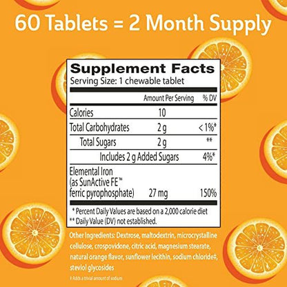 Fergon Eisen Restore Kautabletten – Sanft zum Magen, nicht verstopfend – 27 mg Eisen für Energieunterstützung – 60 Tabletten
