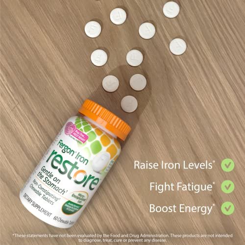 Fergon Eisen Restore Kautabletten – Sanft zum Magen, nicht verstopfend – 27 mg Eisen für Energieunterstützung – 60 Tabletten