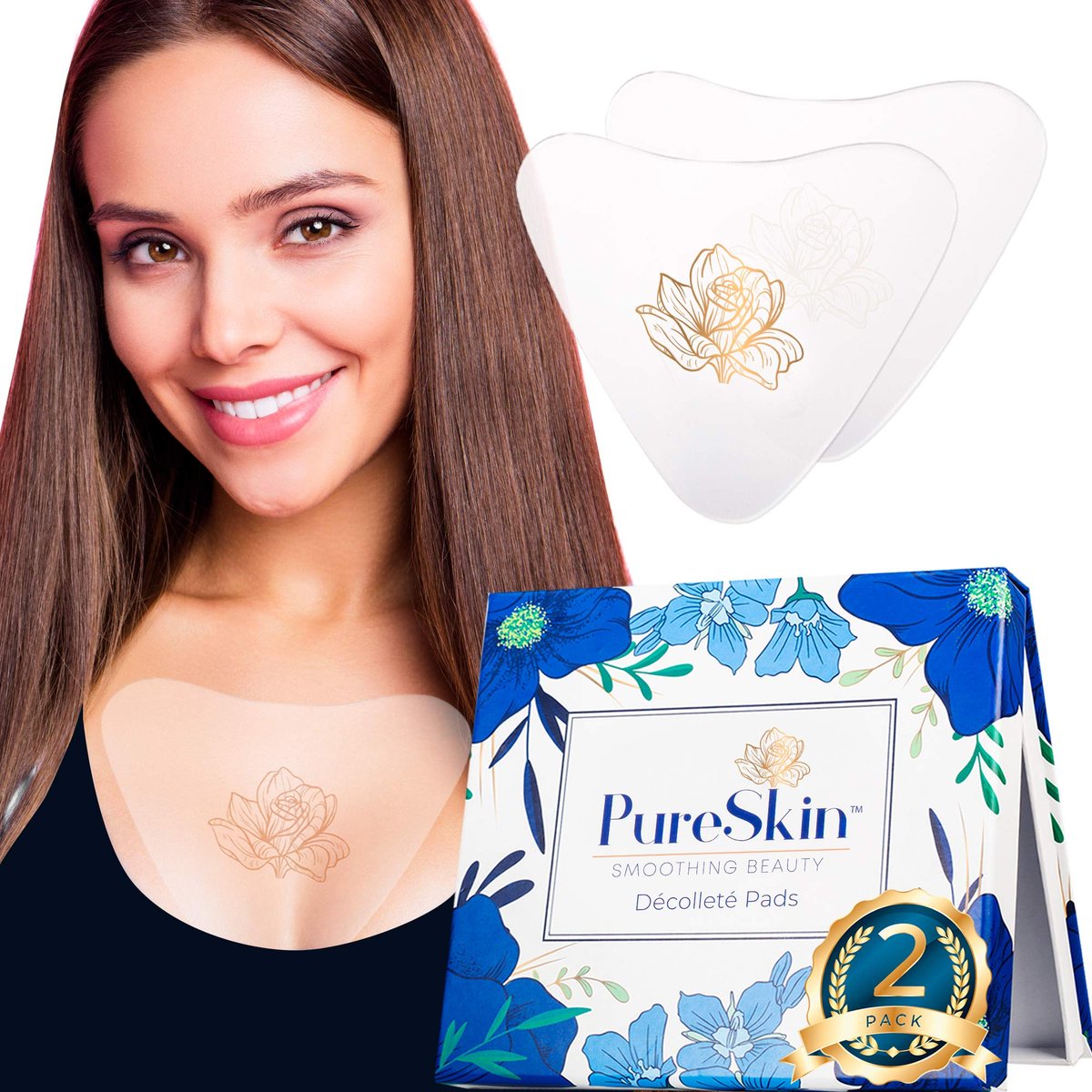 PureSkin Chest Wrinkle Pads-2er-PACK – Dekolleté Anti-Falten Pads | Silikonpflaster gegen Falten | Wiederverwendbare Brustfaltenpflaster | Silikon Brustpads